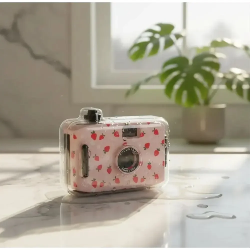 NEW Reusable 35mm Waterproof Film Camera Strawberry Print Retro Vintage Style